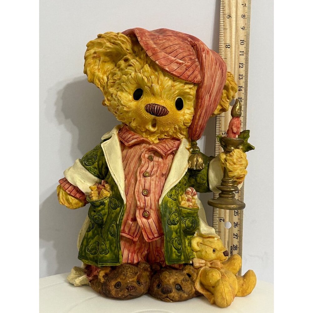 Vintage 1994 Teddy & Me Christmas Figurine Nighttime Bear Pajamas Candle & Candy - Picture 8 of 12